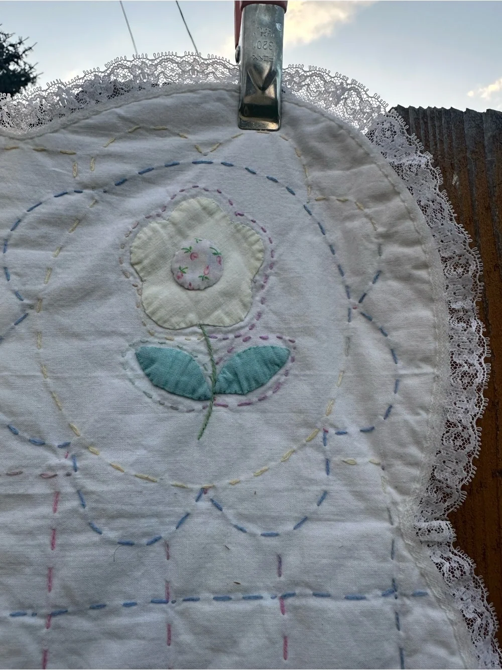 Vintage White and Mint Quilted Baby Blanket